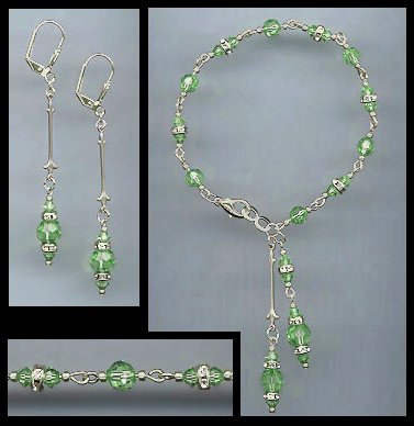 Peridot Green Crystal Drop Bracelet Set