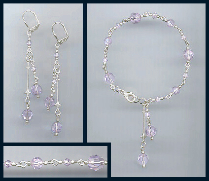Violet Crystal Drop Bracelet Set