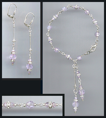 Violet Crystal Drop Bracelet Set