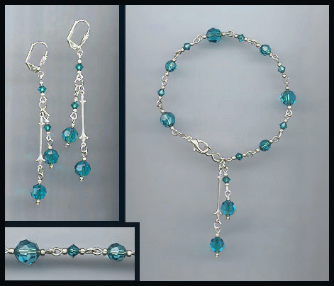 Teal Blue Crystal Drop Bracelet Set