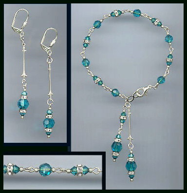 Teal Blue Crystal Drop Bracelet Set