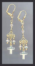 Tiny Aurora Crystal Cross Earrings