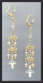 Vintage Aurora Frosted Cross Earrings