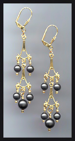 Black Faux Pearl Dangle Earrings