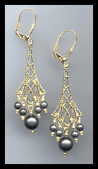 Vintage Simulated Black Pearl Earrings