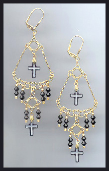 Black Crystal Cross Earrings
