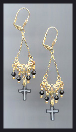 Vintage Black Crystal Cross Earrings