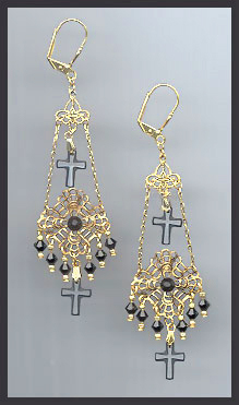 Black Frosted Cross Chandelier Earrings