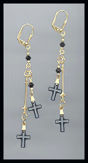 Double Black Crystal Cross Earrings