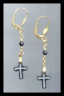 Black Frosted Cross Earrings