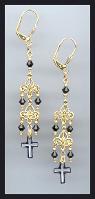 Vintage Black Frosted Cross Earrings