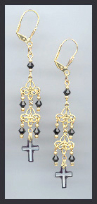 Vintage Black Frosted Cross Earrings