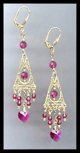Magenta Swarovski Heart Earrings