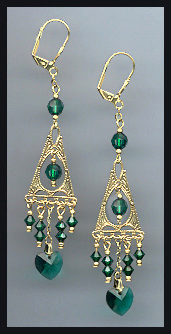 Green Swarovski Heart Earrings
