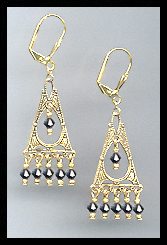 Jet Hematite Filigree Earrings