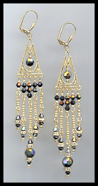 Long Black Aurora Crystal Earrings