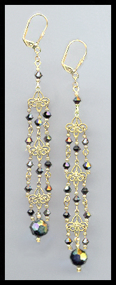 4" Black Aurora Chandelier Earrings