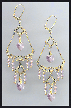 Swarovski Lavender Crystal Heart Earrings