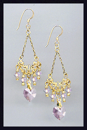 Lavender Crystal Heart Earrings