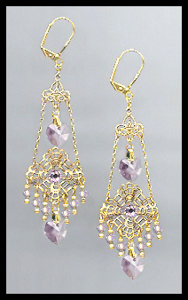 Swarovski Lavender Heart Filigree Earrings