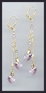 Lavender Crystal Heart Drop Earrings
