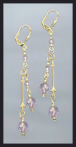 Gold Lavender Crystal Drop Earrings