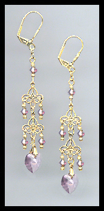 Lavender Crystal Heart Dangle Earrings