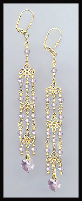 Lavender Crystal Heart Chandelier Earrings