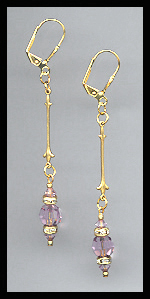Gold Lavender Crystal Rondelle Earrings