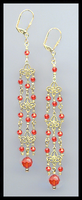 4" Hyacinth Orange Chandelier Earrings