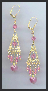 Pink Swarovski Heart Earrings