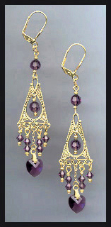 Purple Swarovski Heart Earrings