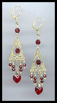 Ruby Red Swarovski Heart Earrings