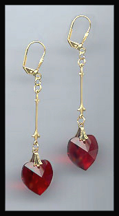 Ruby Red Heart Drop Earrings