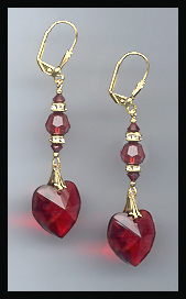 Large Ruby Red Heart Earrings