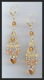 Amber Swarovski Heart Earrings