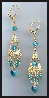 Teal Blue Swarovski Heart Earrings