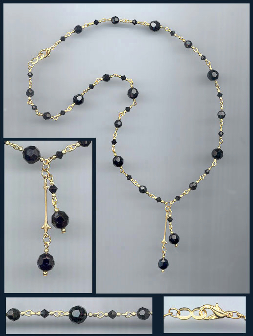 Jet Black  Double Drop Crystal Necklace