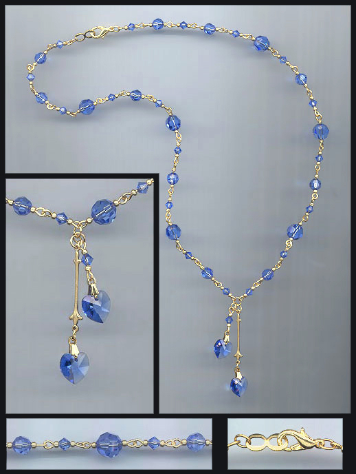 Light Blue Double Crystal Heart Necklace