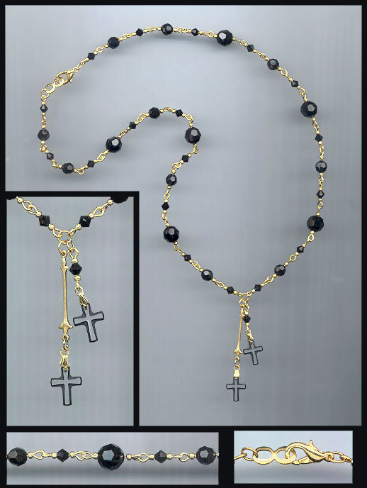 Black Frosted Double Crystal Cross Necklace