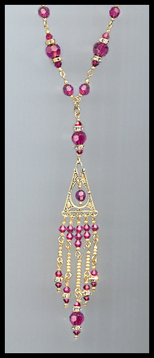 Deco Style Fuchsia Pink Crystal Necklace