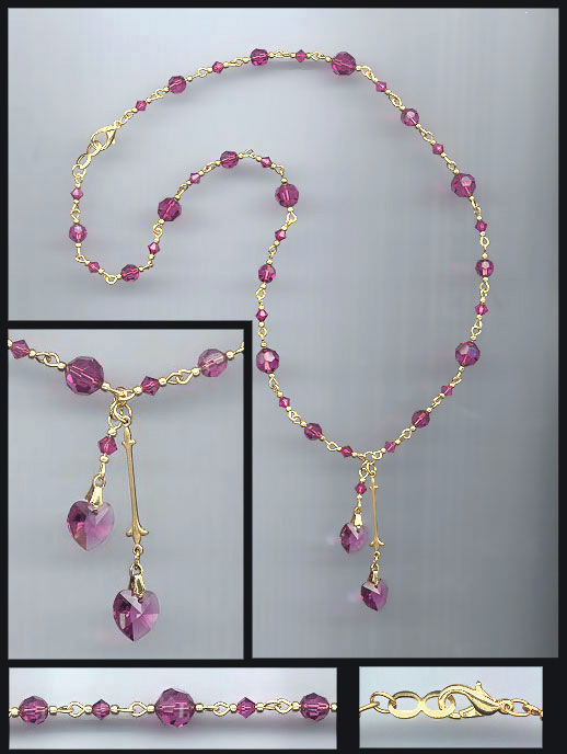 Fuchsia Pink Crystal Heart Necklace