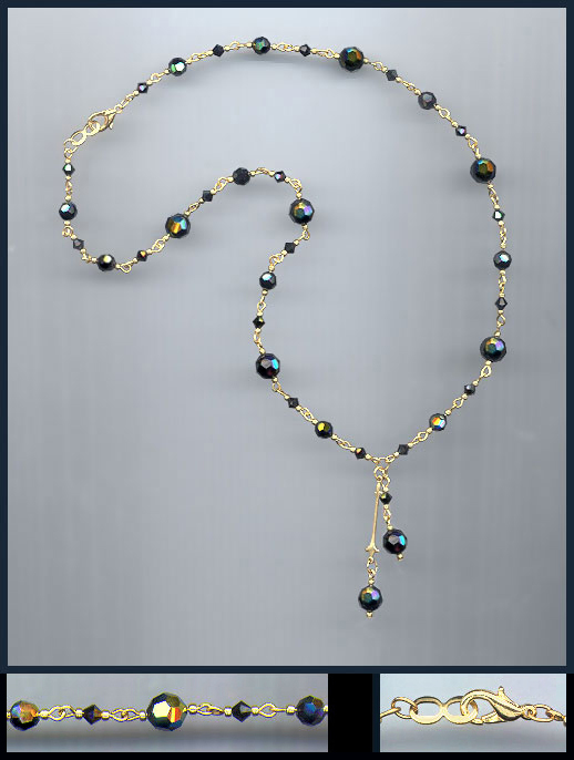 Black  Aurora Double Drop Crystal Necklace