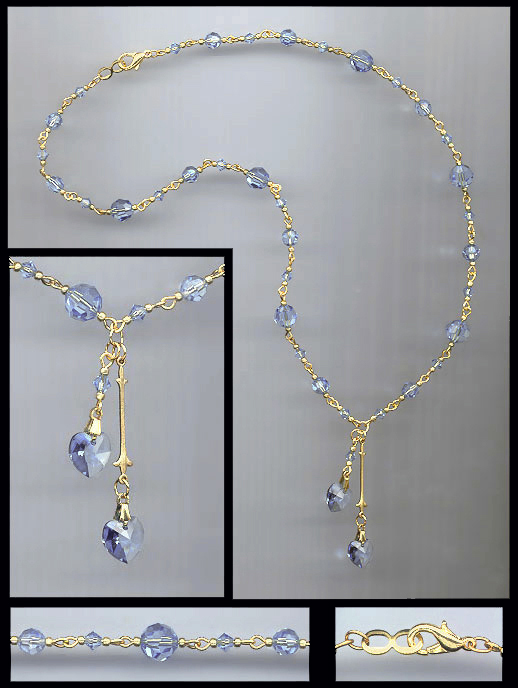 Light Blue Double Crystal Heart Necklace