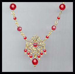 Light Siam Red Crystal and Filigree Necklace