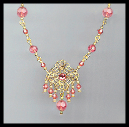 Coral Peach Crystal and Filigree Necklace