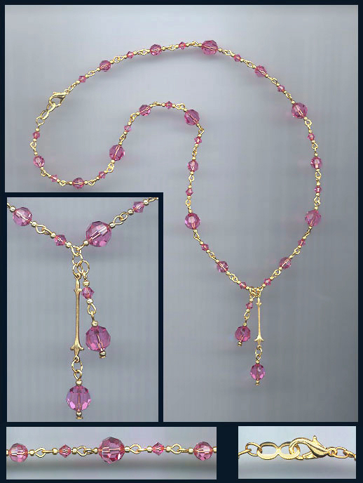 Rose Pink Double Drop Crystal Necklace