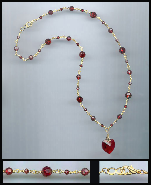 Large Red Crystal Heart Necklace