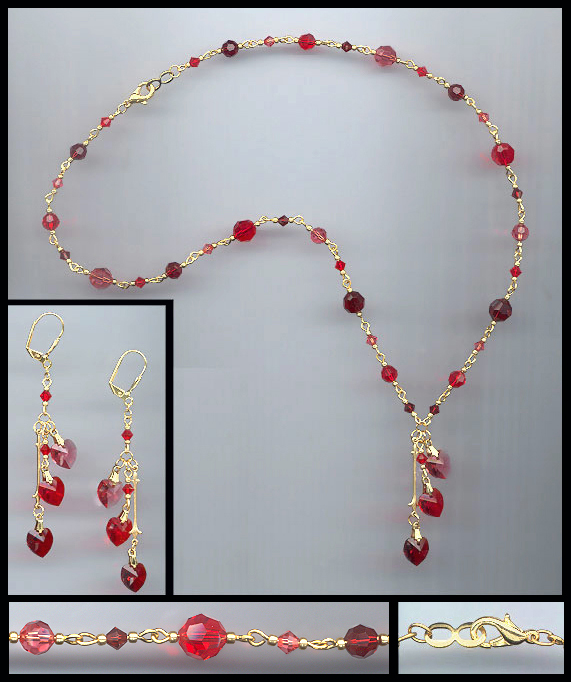 Red crystal Hearts Necklace Set