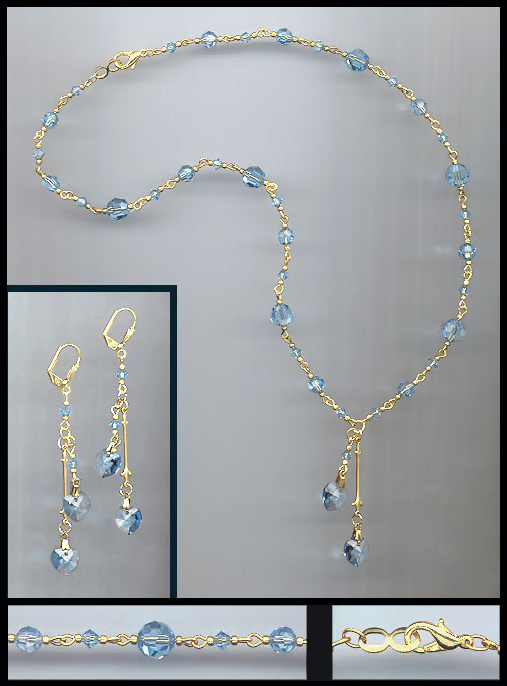 Swarovski Aquamarine Double Crystal Heart Necklace